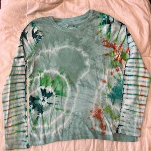 Women’s Tie-Dye Long Sleeve Shirt - Green and Orange